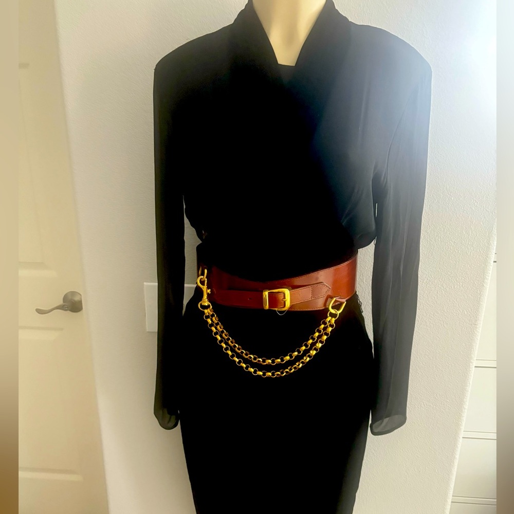 Lather Belt With Gold Chain